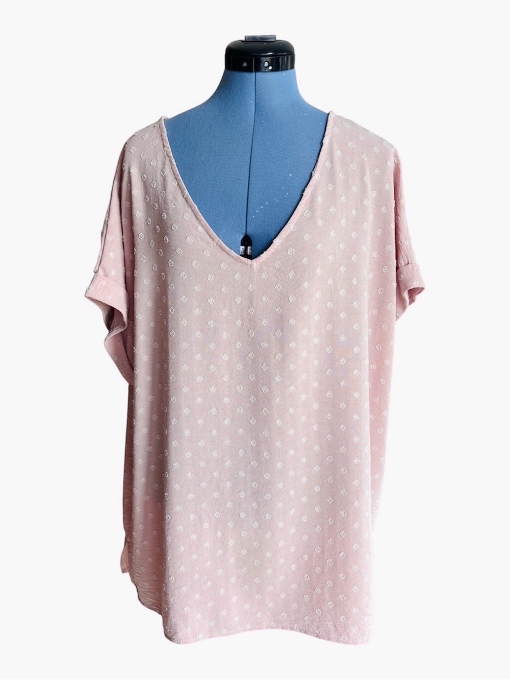 NWT rose pink tunic top cuffed short raglan sleeves 1X